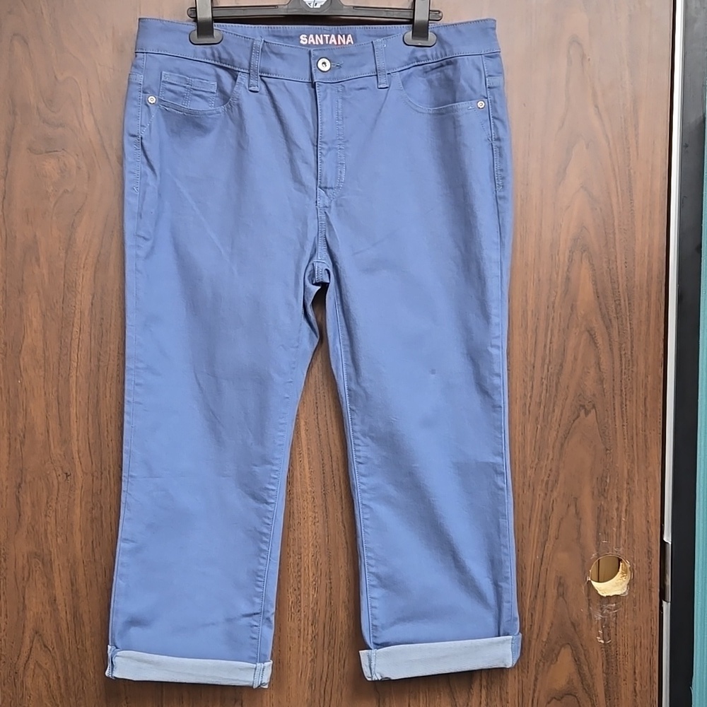 Santana Jeans Size 14 Blue Mid Rise Capri Length Tummy Control Jean